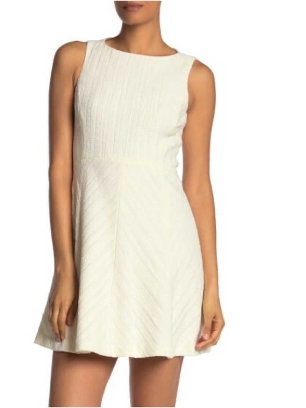 NWT- Theory Textured Stripe Classic Sleeveless Flare Dress, Off White - Size 6